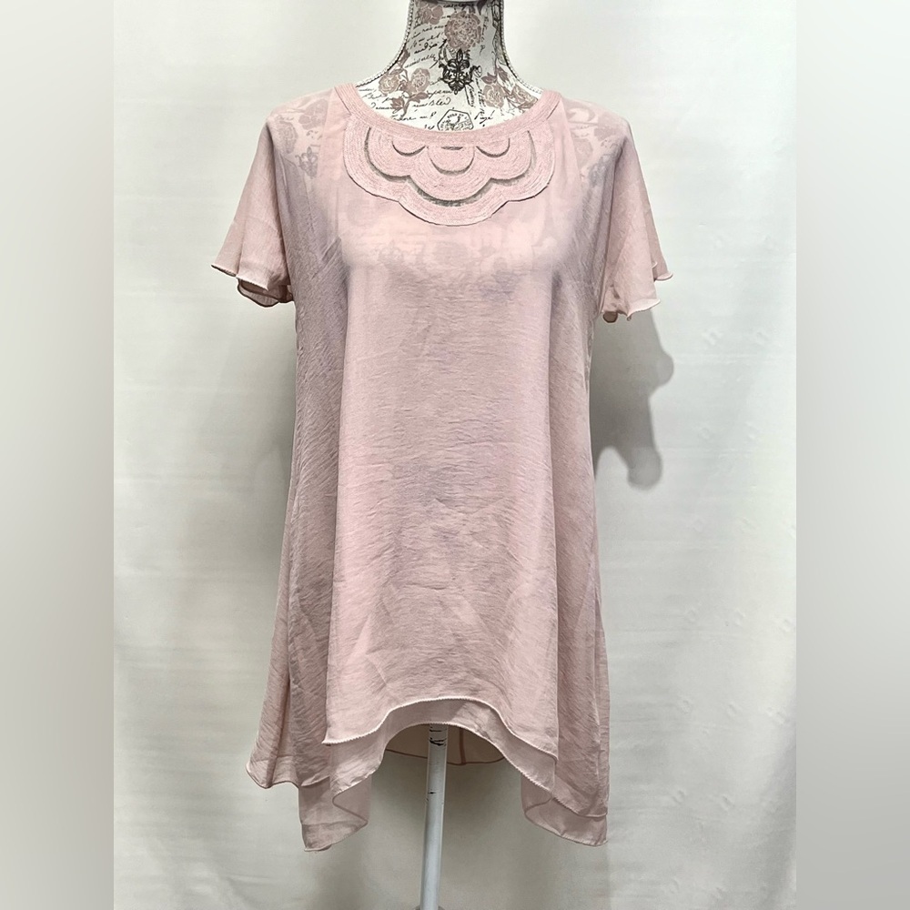 SOPHIE MAX Pale pink layered‎ sheer tunic top/mini dress size S.
